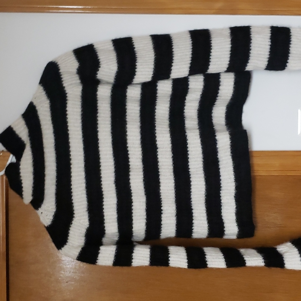 Black and White Striped Cashmere Turtleneck